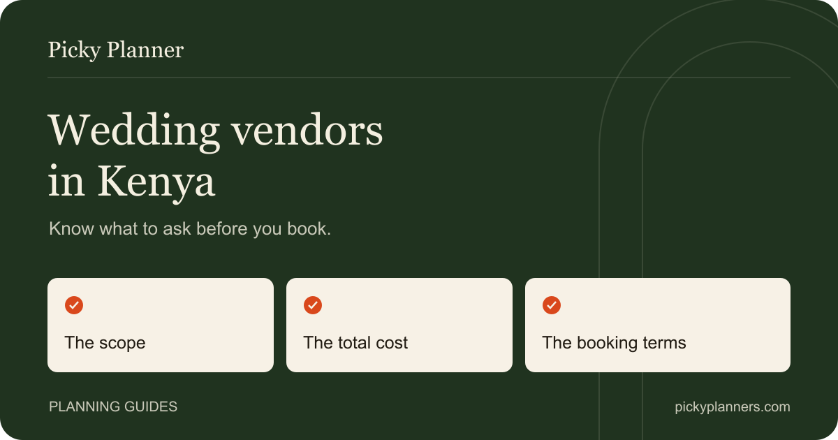 Picky Planner wedding vendor guide: compare the scope, total cost and booking terms.